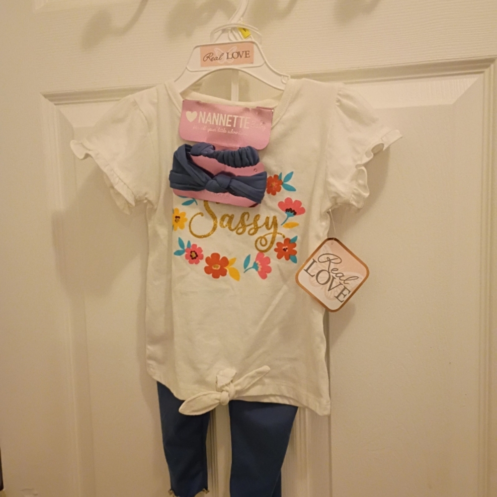 Nannette White 'Sassy' Tee with Floral Accents